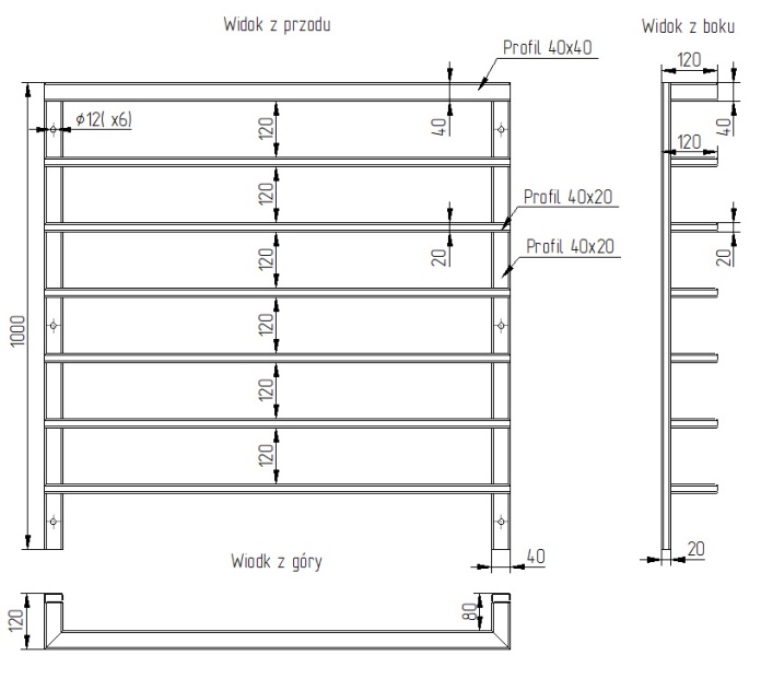 dane techniczne balustrady francuskiej SB-13/2